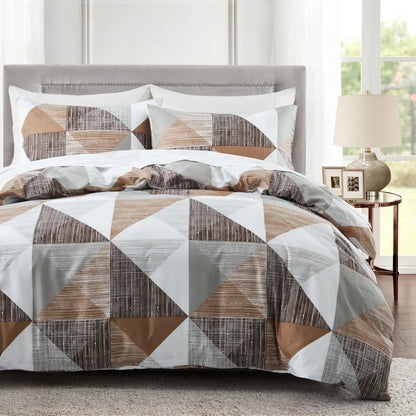 Grey Feather Duvet Cover Set – Full/Queen Boho Bedding with Soft Reversible White Comforter Cover for Kids & Teens