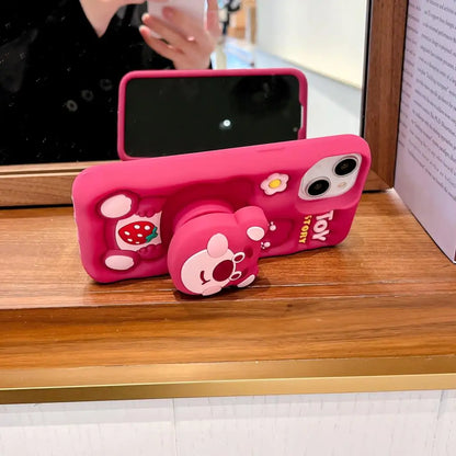 3D Kitty Face Phone Case — Soft Silicone Cartoon Grip Tok Holder for iPhone 11-16 Pro Max