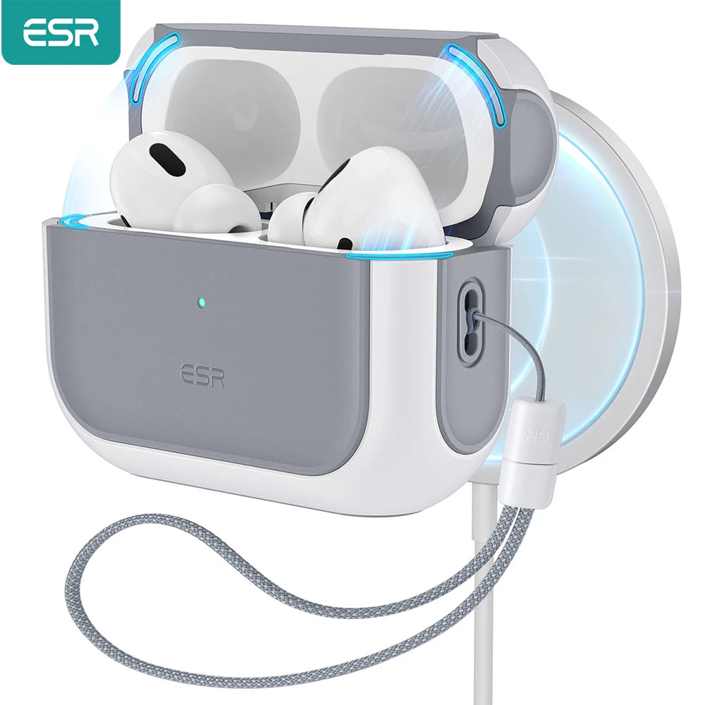 ESR AirPods Pro 2 Case with Lanyard – MagSafe Compatible Cover for AirPods Pro (2023/2022/2019) with USB-C/Lightning Cable