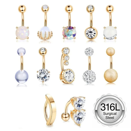 Drperfect 14G Belly Button Ring - Surgical Steel Short Navel Piercing Jewelry Pack for Women