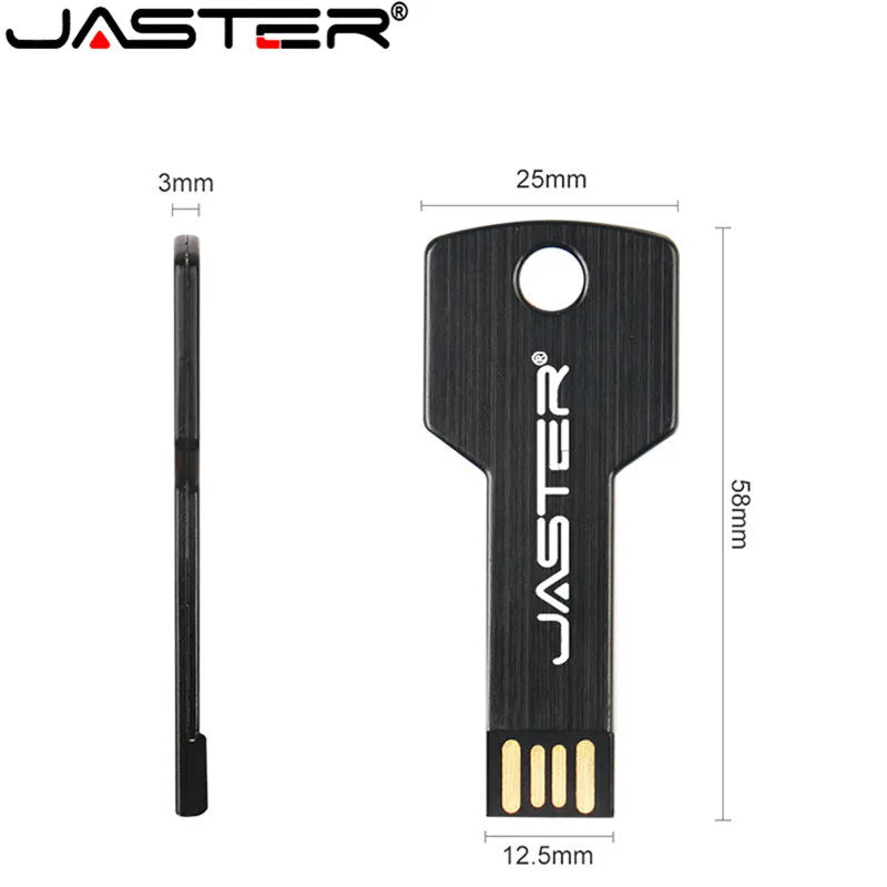 64GB Metal Key-Shaped USB Flash Drive – High-Speed U Disk, Real Capacity Storage (Black/Silver)