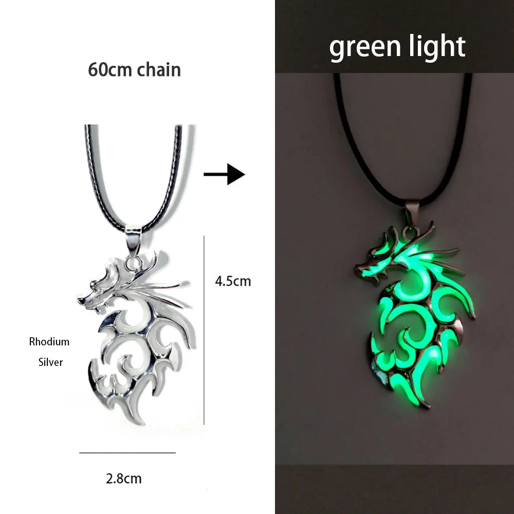 Hip-Hop Rock Dragon Necklace – Stainless Steel Chain with Luminous Alloy Pendant, Glow-in-the-Dark Night Dance Jewelry