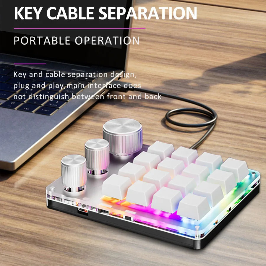 Custom Mechanical Gaming Keyboard - 2.4G Bluetooth USB Macro Keypad with Volume Knob & Programmable Keys
