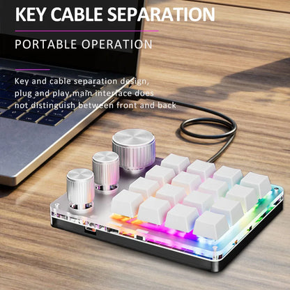 Custom Mechanical Gaming Keyboard - 2.4G Bluetooth USB Macro Keypad with Volume Knob & Programmable Keys