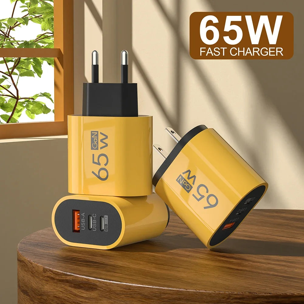 65W GaN Fast Charging USB Type C Wall Charger Adapter for iPhone and Samsung - PD QC3.0 Quick Charge