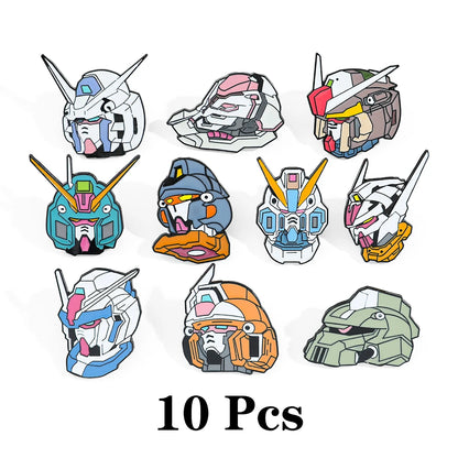 10-Piece Gundam Anime Enamel Brooch Set - Metal Mobile Suit Pins for Clothing, Backpacks and Collectible Gifts