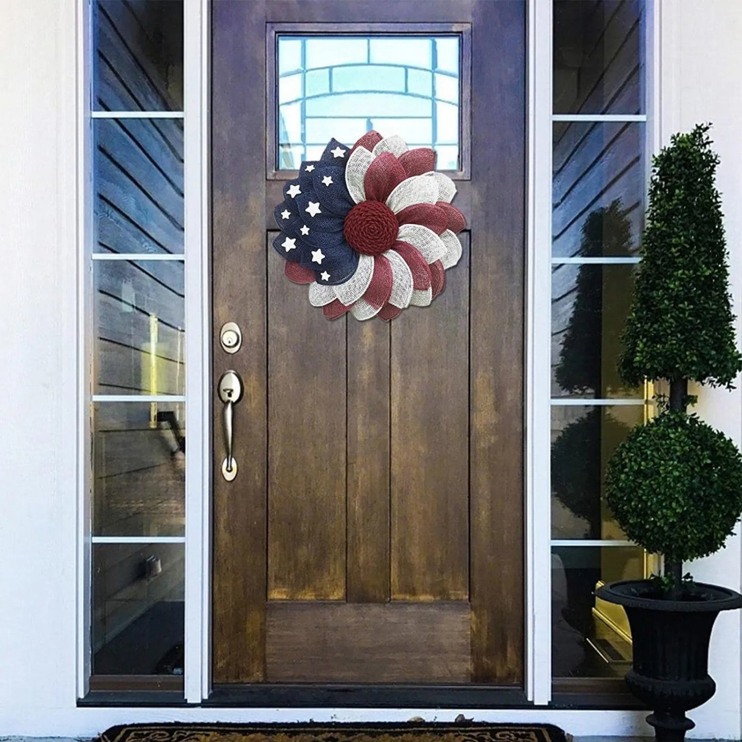 Independence Day Wreath – American Flag Red White Blue Star Door Hanging Garland for 4th of July Holiday Home Decoration