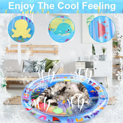 Pet Water Sensory Play Mat - Thick Inflatable Ocean Fish Theme Toy for Cats & Dogs