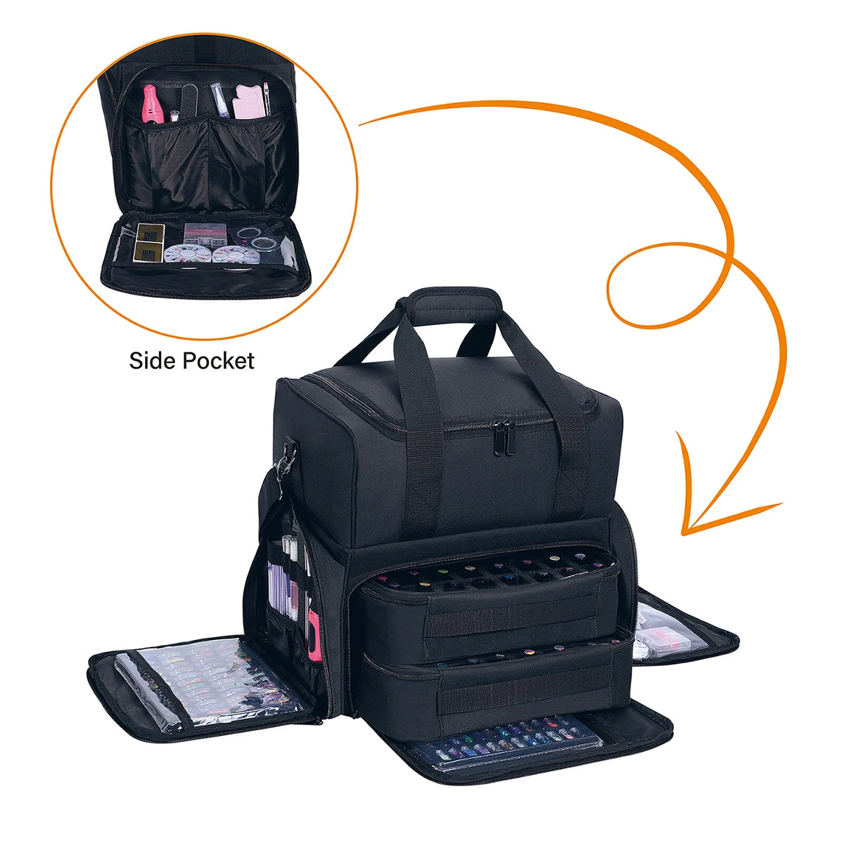 80 Bottle Nail Polish Organizer Case - Large Capacity Portable Travel Storage with 2 Removable Bags for Women
