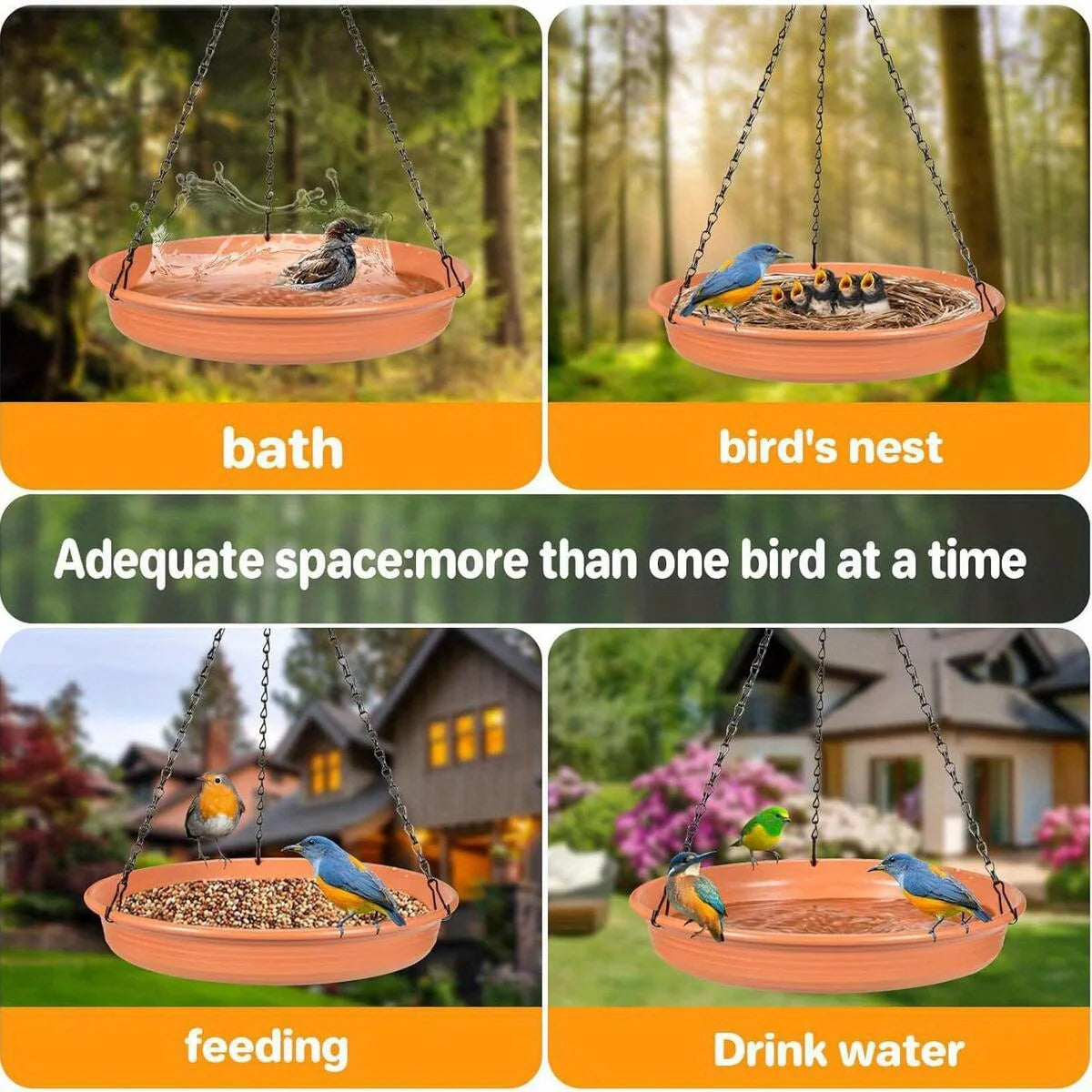 Hanging Bird Feeder & Water Bath Tray – Outdoor Garden Plastic Feeder for Birds, Yard Decoration & Pet Supplies