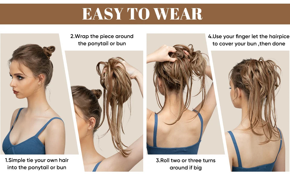 Synthetic Elastic Messy Bun Hairpiece – Curly Scrunchie Chignon, Black, Blonde, Brown Updo Donut for Women, Natural Fake Hair