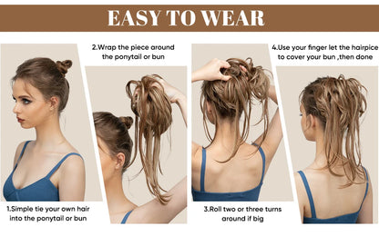 Synthetic Elastic Messy Bun Hairpiece – Curly Scrunchie Chignon, Black, Blonde, Brown Updo Donut for Women, Natural Fake Hair