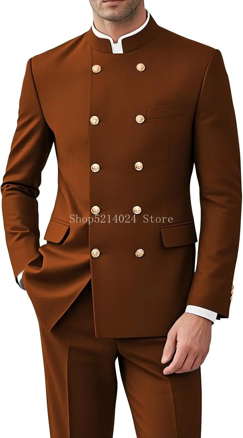 Men’s 2-Piece Suit Set - Gold Button Jacket & Pants Formal Wedding Style Outfit