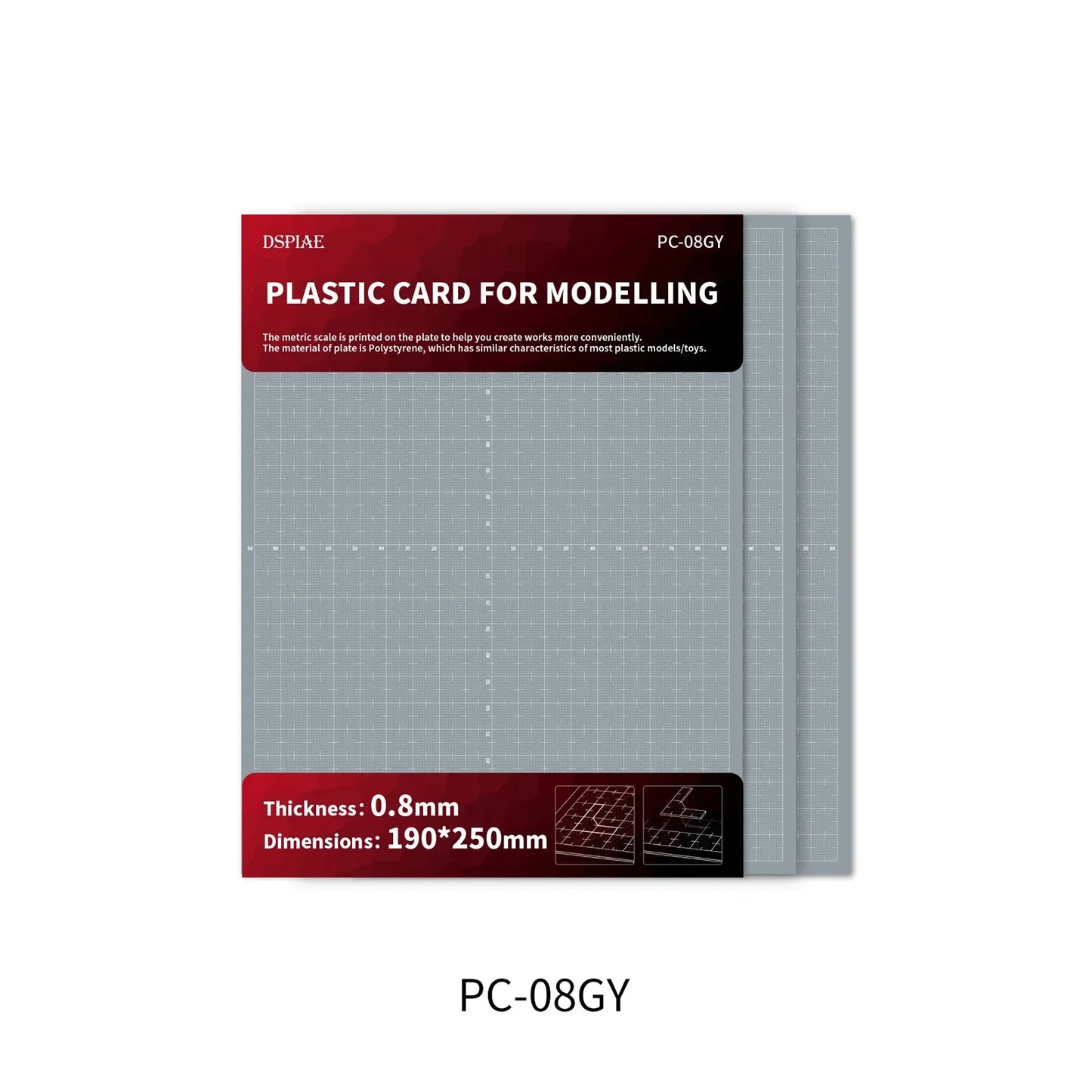 DSPIAE PC-GY Model Modification Plastic Sheets – 0.3/0.5/0.8/1.0mm 90×78mm DIY Hobby Model Building & Assembly Tools