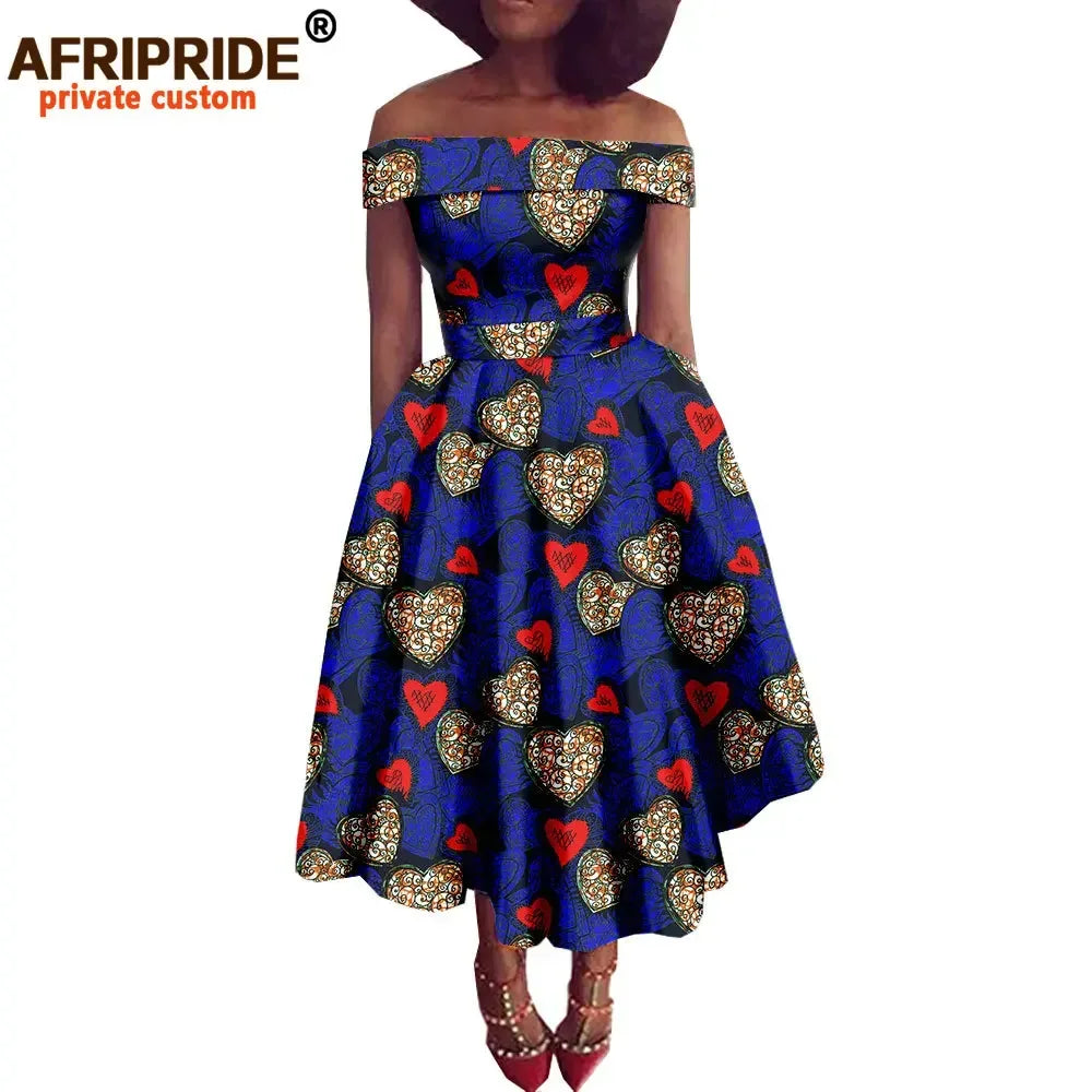 Women’s African Ankara Off-Shoulder Dress - Traditional Print Fashion Attire for Special Occasions