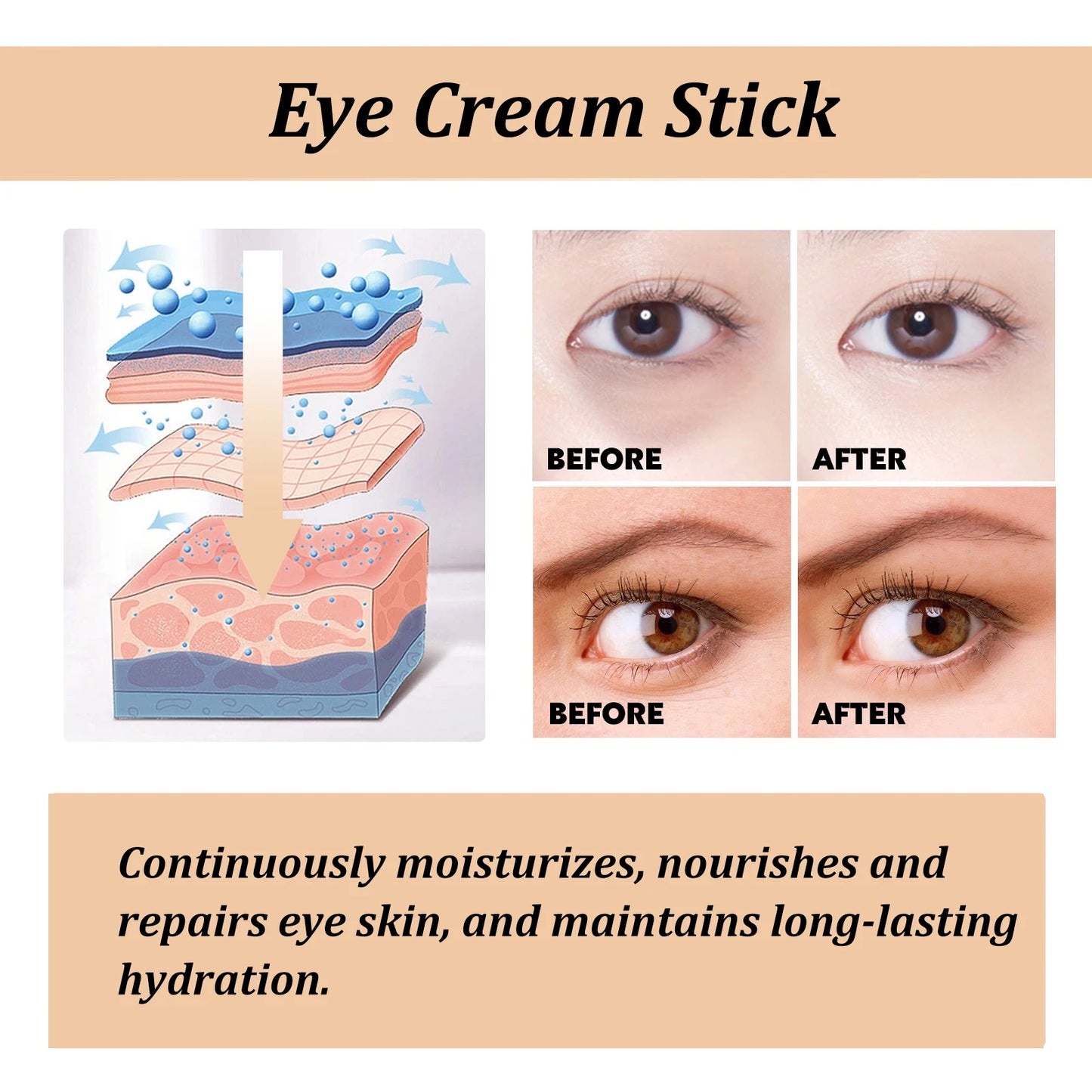 Snail Eye Cream Stick - Collagen Moisturizer for Fine Lines, Dark Circles, Eye Bags & Firming Eye Care
