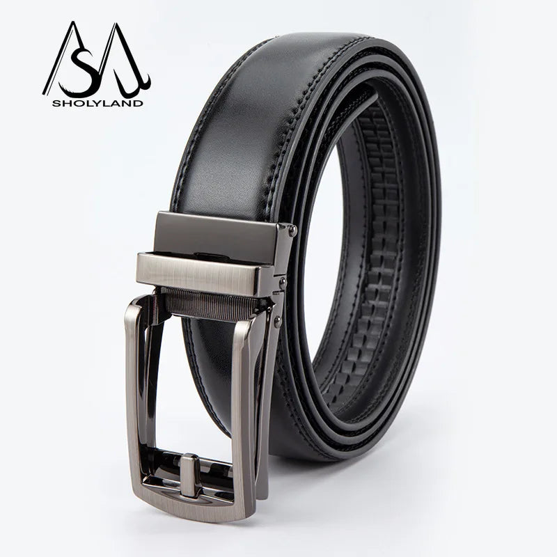 Men’s Classic Leather Belt – Trendy Two-Layer Cowhide with Alloy Automatic Buckle for Business & Casual Wear