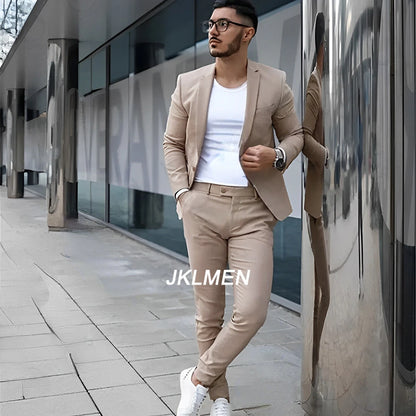 Gray Men’s 2 Piece Suit - Summer Casual Blazer & Pants Set for Wedding, Formal Events and Groom Style XS-5XL