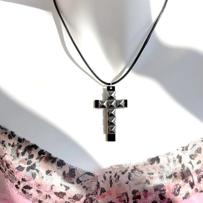 Punk Rivet Cross Pendant Necklace - Gothic Grunge Rock 90s Style Jewelry