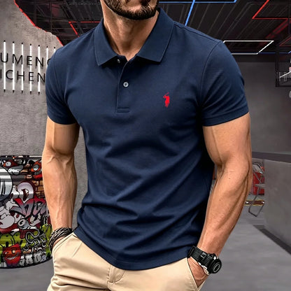 Men's 100% Cotton Luxury Polo Shirt - 2026 Summer Pony Embroidered Golf Casual Top