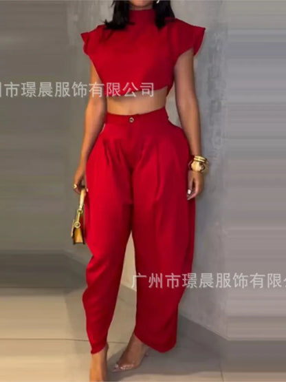 Women’s Summer Two-Piece Set – High Waist Trousers & Elegant Black Top for Casual Fashion