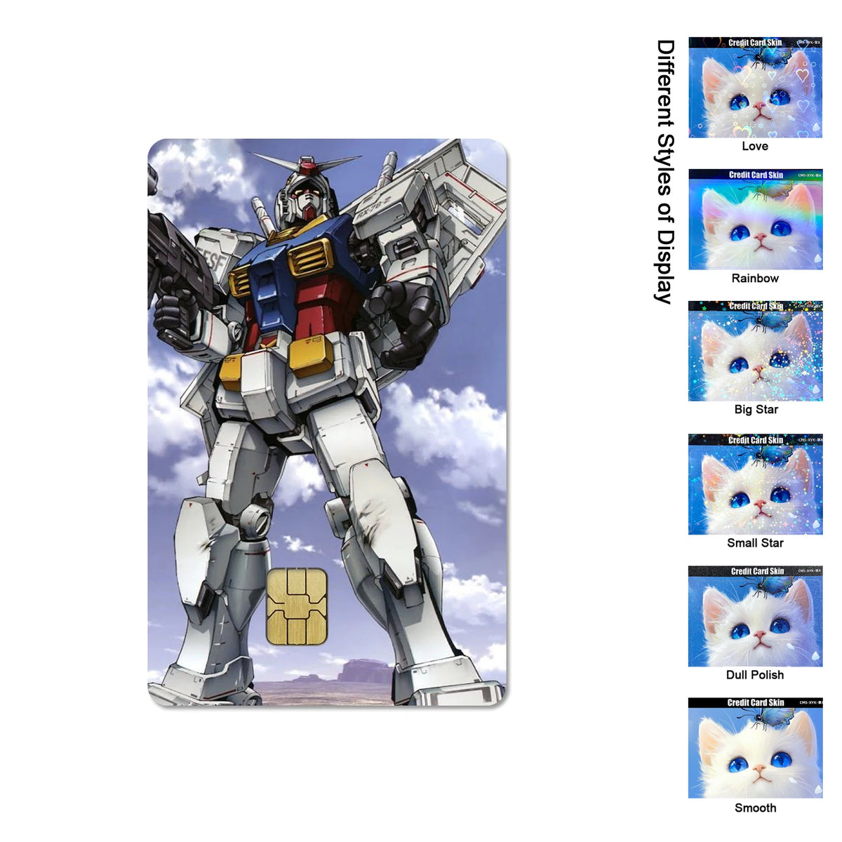 Gundam RX-78-2 & ZGMF-X19A Card Stickers - 2.5D HD Matte Waterproof PVC Skins for Credit and Debit Cards
