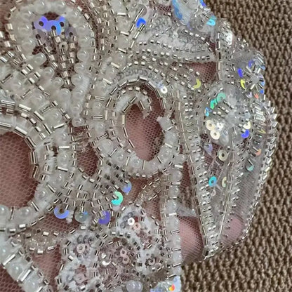 Beaded Sequin Flower Embroidered Lace Applique Patch - DIY Wedding & Children’s Clothing Sewing Accessory
