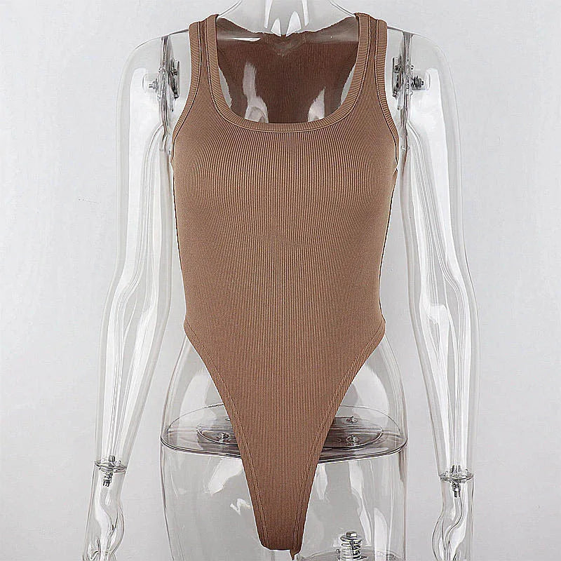 Sleeveless Knit Bodysuit — Sexy Off-Shoulder Halter Bodycon Top for Women Summer Casual & Clubwear