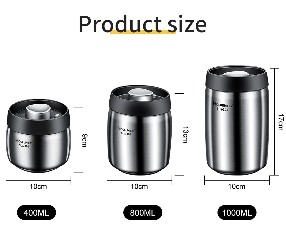 Vacuum Sealed Coffee Bean Storage Tank – 304 Stainless Steel Moisture-Proof Food Jar for Home