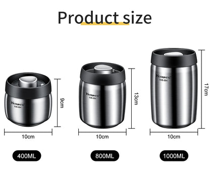 Vacuum Sealed Coffee Bean Storage Tank – 304 Stainless Steel Moisture-Proof Food Jar for Home
