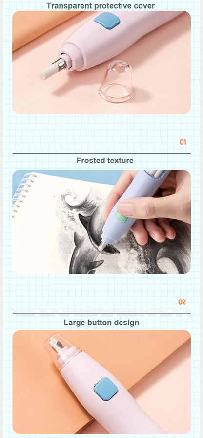 Deli Electric Eraser Pen — Automatic Sketch & Drawing Eraser with Refill Batteries for Kids