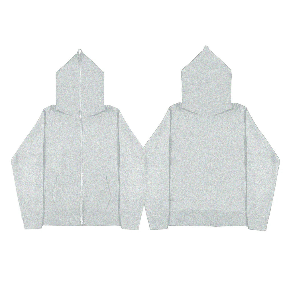 Men’s Harajuku Zip-Up Hoodie Jacket – Retro Black Oversized Long Sleeve Sweatshirt Coat