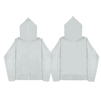 Men’s Harajuku Zip-Up Hoodie Jacket – Retro Black Oversized Long Sleeve Sweatshirt Coat