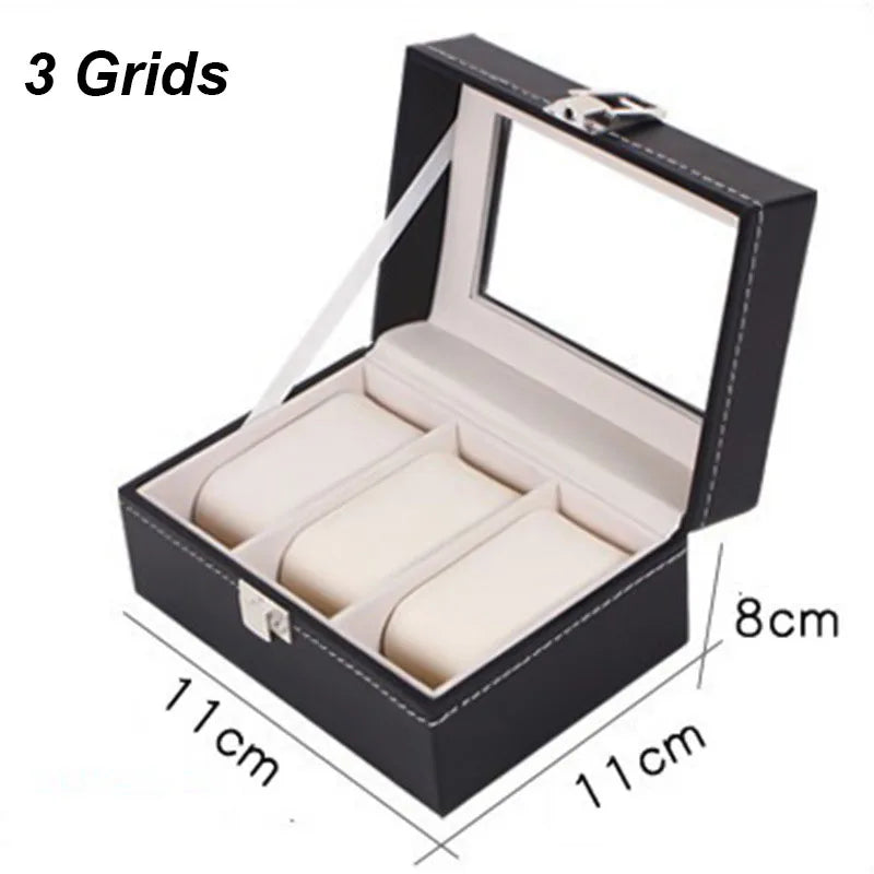DELESYS PU Leather Watch Box — 2/3/4/5/6/8/10/12 Slot Traditional Style Storage Case with Lock, Gift Watch Organizer