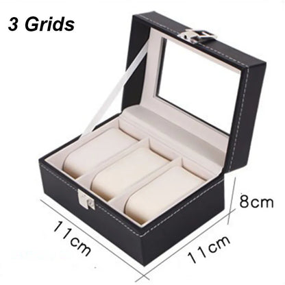 DELESYS PU Leather Watch Box — 2/3/4/5/6/8/10/12 Slot Traditional Style Storage Case with Lock, Gift Watch Organizer