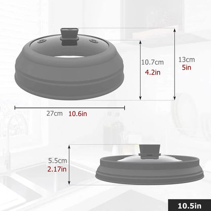 10.5-Inch Glass Microwave Splatter Cover with Foldable Silicone Splash Guard - Food Plate Cover