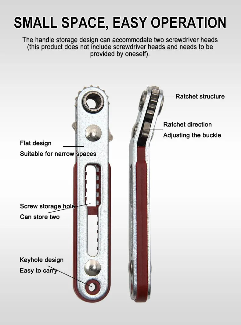 Multifunctional Bidirectional Ratchet Screwdriver — Forward & Reverse Elbow Wrench with Flat and Cross Heads