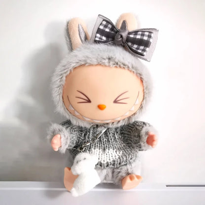 17cm Labubu Plush Doll Clothes – Macaron Outfit, Hair Accessories, DIY Clothing for V1 V2 Dolls & Kids Gift