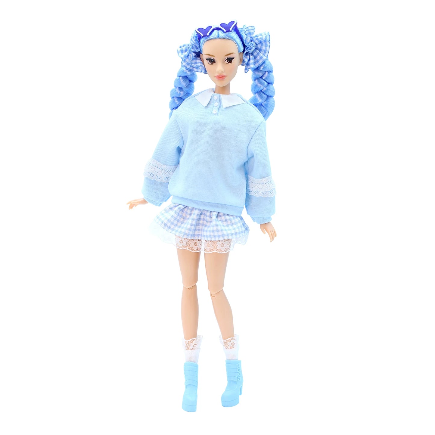 DEFA Lucy Love Fashion Doll – Blue Sweatshirt, Plaid Pleated Skirt & Matching Heeled Boots