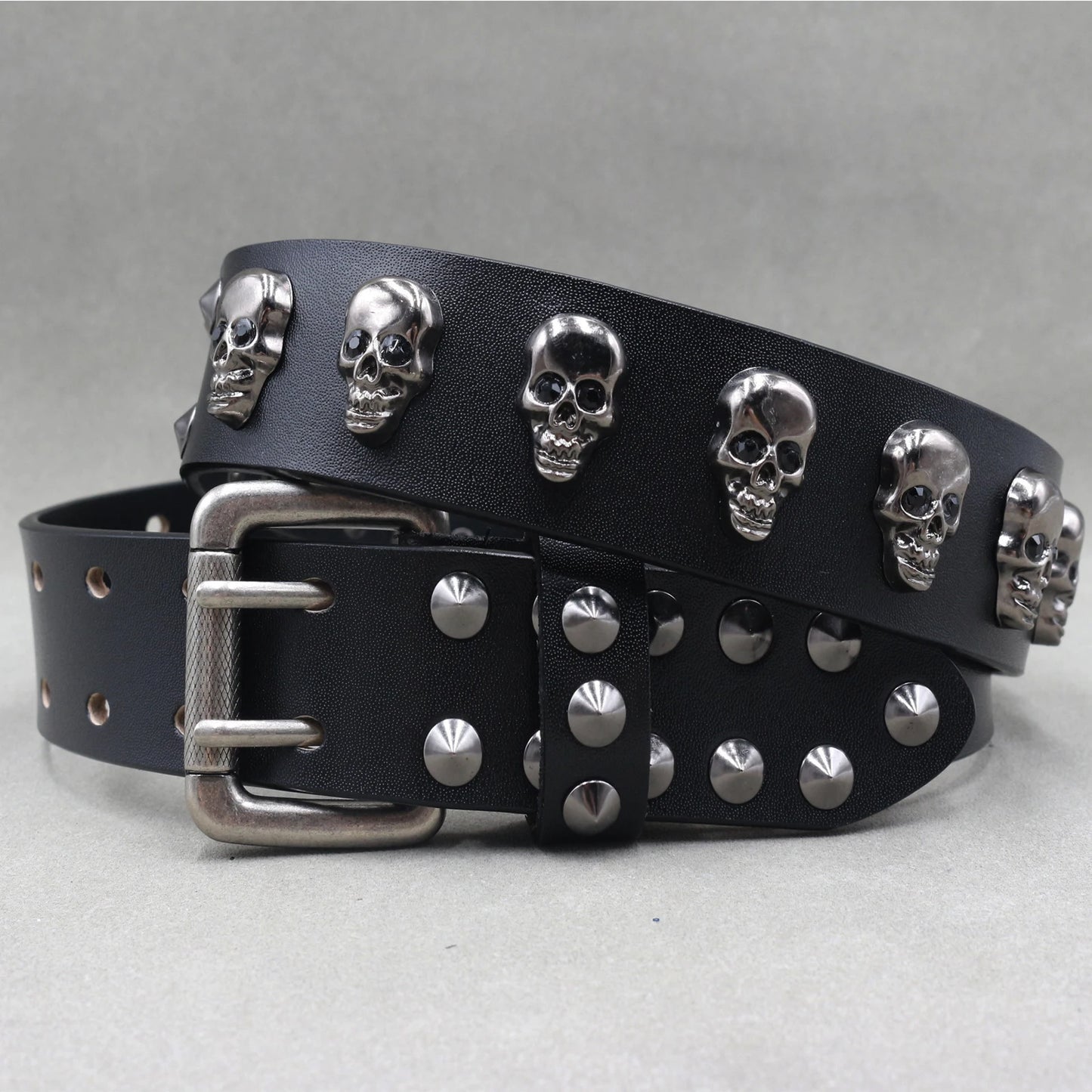 Men’s Designer Rivet Belt – Genuine Cowhide Leather Punk Rock Pin Belt for Jeans, Luxury Black Leather Belt