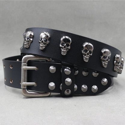 Men’s Designer Rivet Belt – Genuine Cowhide Leather Punk Rock Pin Belt for Jeans, Luxury Black Leather Belt