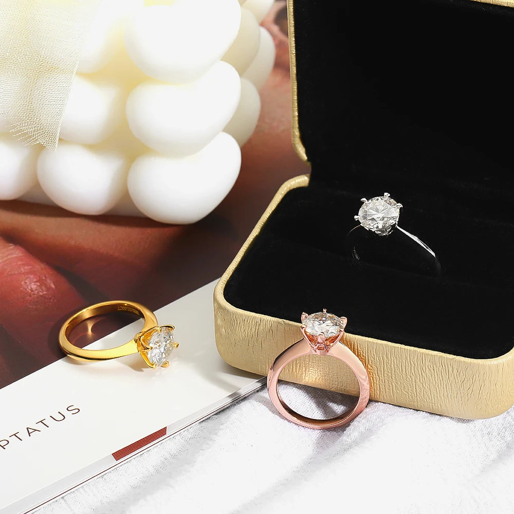 EWYA GRA Certified D Color Moissanite Solitaire Engagement Ring 0.5–10CT — 925 Sterling Silver Bridal Wedding Band for Women