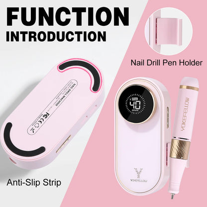 YOKEFELLOW Professional Nail Drill – 40000RPM Rechargeable Electric Nail E-File, Cordless for Acrylic & Gel Nails