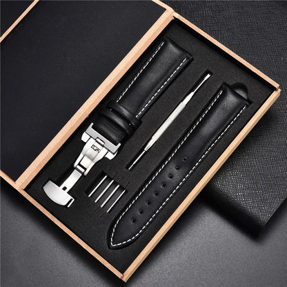 Genuine Leather Watch Strap - 18mm, 20mm, 22mm & 24mm Replacement Band with Butterfly Buckle for Men and Women