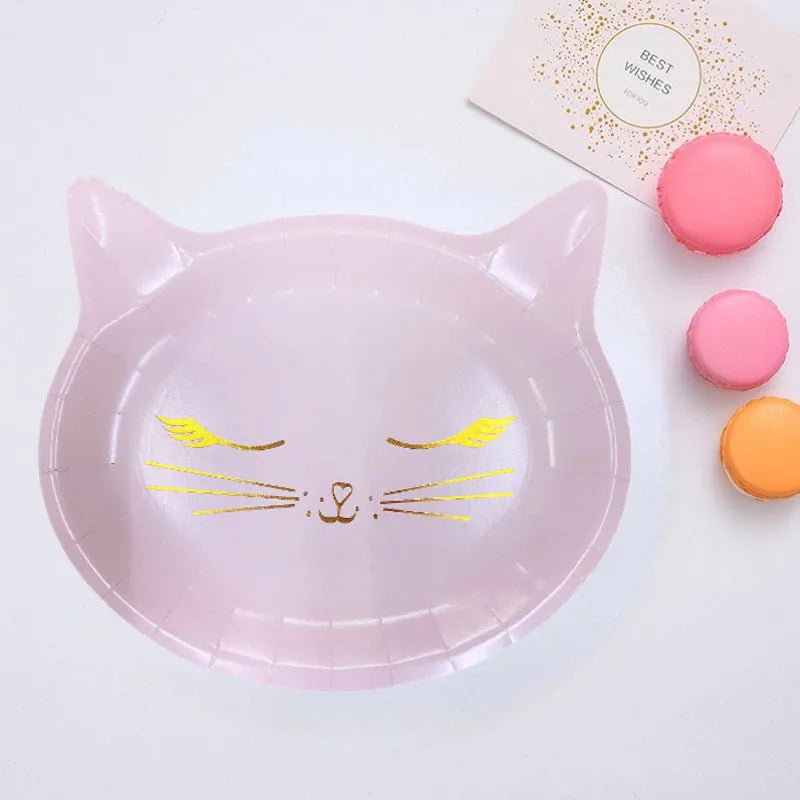Cartoon Cat Shaped Paper Plates - Lovely Animal Plates for Kids' Birthday Party Decor, Disposable Cake and Dessert Plates