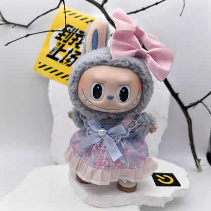 17cm Labubu POP MART Blind Box Doll Clothes – Cute Princess Dress with Suspenders Skirt (Clothes Only)