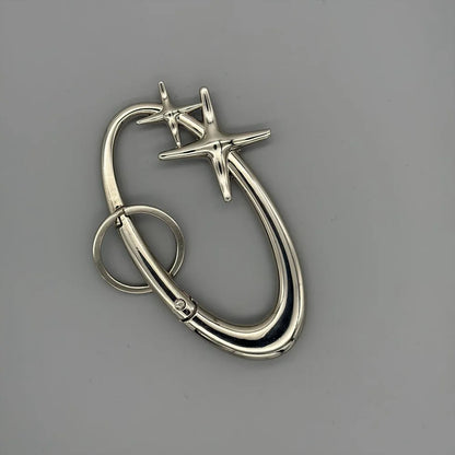 Y2K Punk Star Oval Carabiner Keychain – Axe-Shaped Mountaineering Key Ring Gothic Backpack Accessory