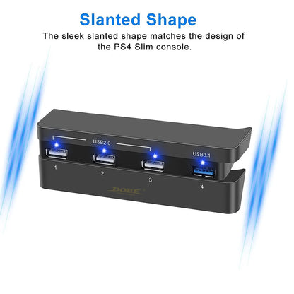 USB Hub Expansion Adapter for PS4 Slim – 3 USB 2.0 + 1 USB 3.0 Ports, High-Speed Plug & Play Charger for Controllers   1/2