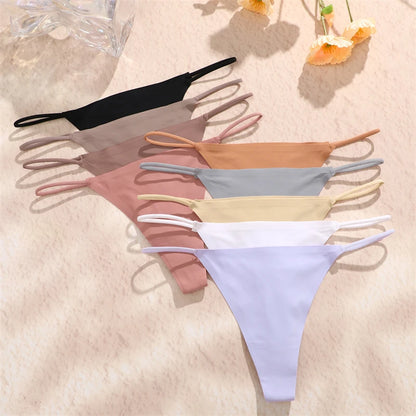 5PCS Seamless Ice Silk Thongs for Women – Low Waist Sexy Bikini T-Back, Solid Color Traceless G-String Panties, XS-XL