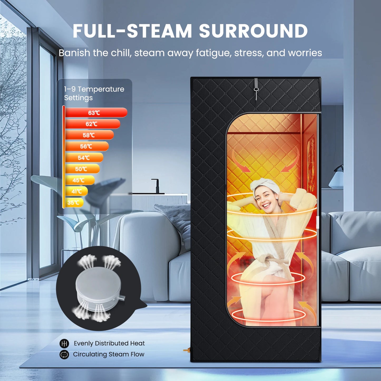 Full Body Home Steam Sauna Set – 2.6L Single-Person Spa with Time & Temperature Remote Control for Detox Therapy